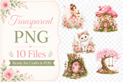 Enchanted Fairy Garden Clipart PNG, Pink Watercolor Fairy Gr Product Image 2