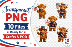 Patriotic Highland Cow Clipart PNG, 4th of July Cow Graphics Product Image 2