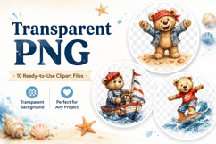 Beach Teddy Bear Clipart, Cute Summer Bear PNG Product Image 2