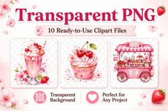 Pink Dessert Clipart, Watercolor Sweet Treats PNG Product Image 2