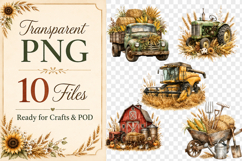 Vintage Farm Harvest Clipart PNG, Rustic Tractor Watercolor Product Image 2