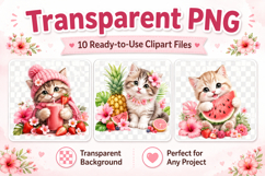 Cute Summer Kitten Clipart, Watercolor Cat PNG Product Image 2