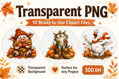 Whimsical Autumn Animal Clipart, Cute Fall Animal PNG Product Image 2