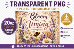 Bloom In His Timing Tumbler Wrap PNG, Christian Bee 20oz Product Image 2