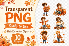 Cute Autumn Boy Clipart Bundle, Watercolor Fall Boy PNG Product Image 2