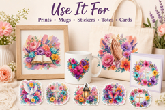Christian Floral Clipart PNG, Watercolor Faith Graphics Product Image 3