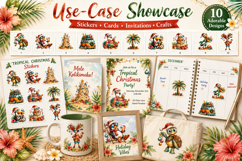 Cute Tropical Christmas Clipart Bundle, Watercolor Summer Product Image 3