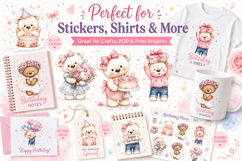 Cute Birthday Teddy Bear Clipart, Pink Bear PNG Product Image 3