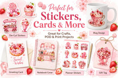 Pink Dessert Clipart, Watercolor Sweet Treats PNG Product Image 3