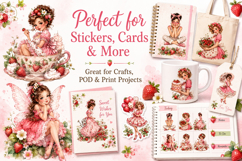 Pink Strawberry Girl Clipart, Cute Watercolor Gir Product Image 3