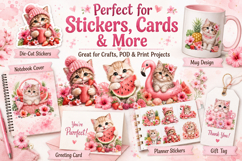 Cute Summer Kitten Clipart, Watercolor Cat PNG Product Image 3