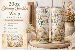 He Leads Me Gently Tumbler Wrap PNG, Christian Lamb 20oz Product Image 3