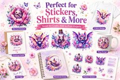 Whimsical Bat Clipart, Cute Floral Bat PNG Product Image 3