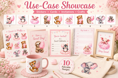 Cute Cotton Candy Animal Clipart Bundle, Sweet Animal PNG Product Image 3