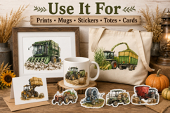 Vintage Farm Machinery Clipart PNG, Tractor Watercolor Product Image 3