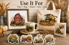 Vintage Farm Harvest Clipart PNG, Rustic Tractor Watercolor Product Image 3