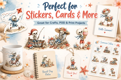 Summer Skeleton Clipart, Cute Beach Skeleton PNG Product Image 3