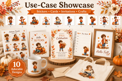 Cute Autumn Boy Clipart Bundle, Watercolor Fall Boy PNG Product Image 3