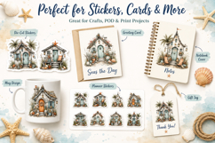 Coastal Beach Cottage Clipart, Watercolor Seaside House Product Image 3