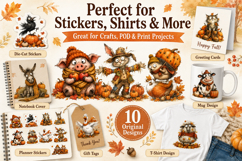 Whimsical Autumn Animal Clipart, Cute Fall Animal PNG Product Image 3