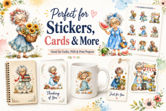 Summer Grandma Clipart, Cute Watercolor Grandma PNG Product Image 3