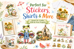 Whimsical Summer Frog Clipart, Cute Frog PNG Product Image 3