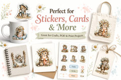 Cute Summer Kitten Clipart, Watercolor Cat PNG Product Image 3