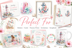Pastel Coastal Summer Watercolor Clipart Bundle Product Image 3