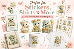 Mint Green Birthday Teddy Bear Clipart, Cute Bear PNG Product Image 3