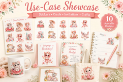 Cute Summer Kitten Clipart Bundle, Watercolor Cat PNG Product Image 3
