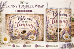 Bloom In His Timing Tumbler Wrap PNG, Christian Bee 20oz Product Image 3
