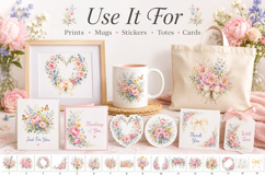 Pastel Floral Clipart PNG, Watercolor Flower Graphics Product Image 3
