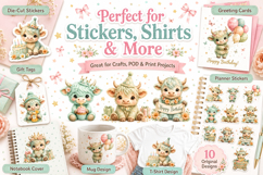 Cute Birthday Highland Cow Clipart, Pastel Baby Cow PNG Product Image 3