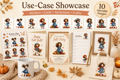 Cute Autumn Girl Clipart Bundle, Watercolor Fall Girl PNG Product Image 3