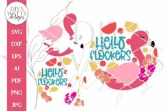 Hello Flockers SVG | Funny Pink Flamingo Door Hanger Design Product Image 2