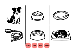 Dog Care Clipart With Leash Food And Bed Icons Product Image 1