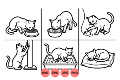 Line Art Cat Care Activities Vector Product Image 1