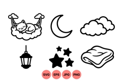Cute Sleepy Cat SVG Clipart For Nighttime Designs Product Image 1