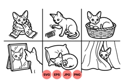 Playful Kitten Black White Line Art Illustrations Product Image 1