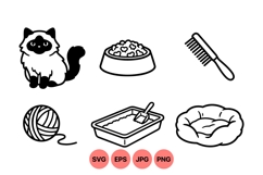 Cat Pet Care Line Art Icons For Crafts Product Image 1