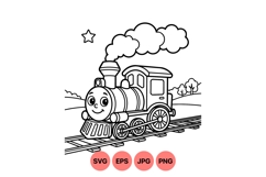 Whimsical Kids Train Outline SVG Design File Product Image 1