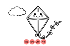 Kawaii Happy Kite Outline Vector Clipart Design Product Image 1