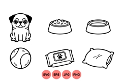 Hand Drawn Pug Pet Supplies Clipart Product Image 1
