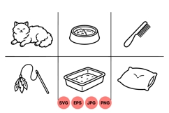 Line Art Cat Care Essentials Illustration Product Image 1