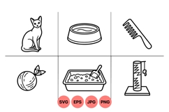Line Art Cat Care Essentials Vector Icons Product Image 1