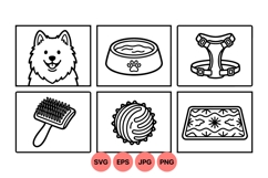 Line Art Dog Care Clipart With Accessories Illustration Product Image 1