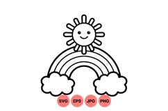 Cute Happy Sun And Rainbow Svg Illustration Product Image 1