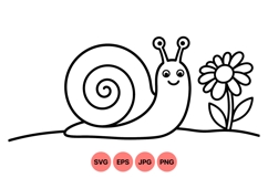 Hand Drawn Snail And Flower Outline Illustration Product Image 1