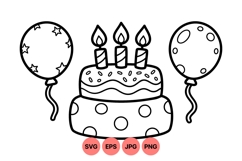 Hand Drawn Birthday Cake And Balloons Illustration Product Image 1