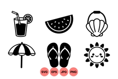 Black White Summer Beach SVG Icons Product Image 1